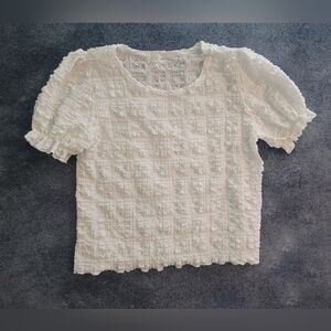 OZ Chic White Short Sleeve Crinkle Top Women's Size Large Top